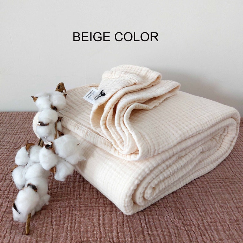 Organic %100 Pure Cotton 4 Layer Soft Lightweight Gauze Throw Blankets and Pillowcases, Available for Adults, Teenagers, Kids and babies Beige