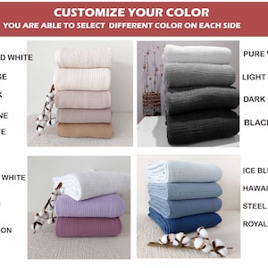 Zweifarbiger 8-Schicht-Musselin, Gaze Decke, Benutzerdefinierte Größe aus reiner Baumwolle und benutzerdefinierte farbige weiche Decke für Baby, Kleinkind, Teenager und Erwachsene Bild 7