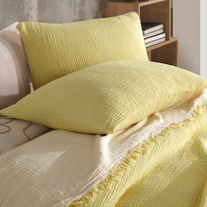 Bio-Musselin, 4-lagiger Musselin-Kissenbezug, individueller Musselin-Kissenbezug, Musselin-Kissenbezug, Standart, King Size Sham, lumbale Musselin-Kissenbezug Buttercream Yellow