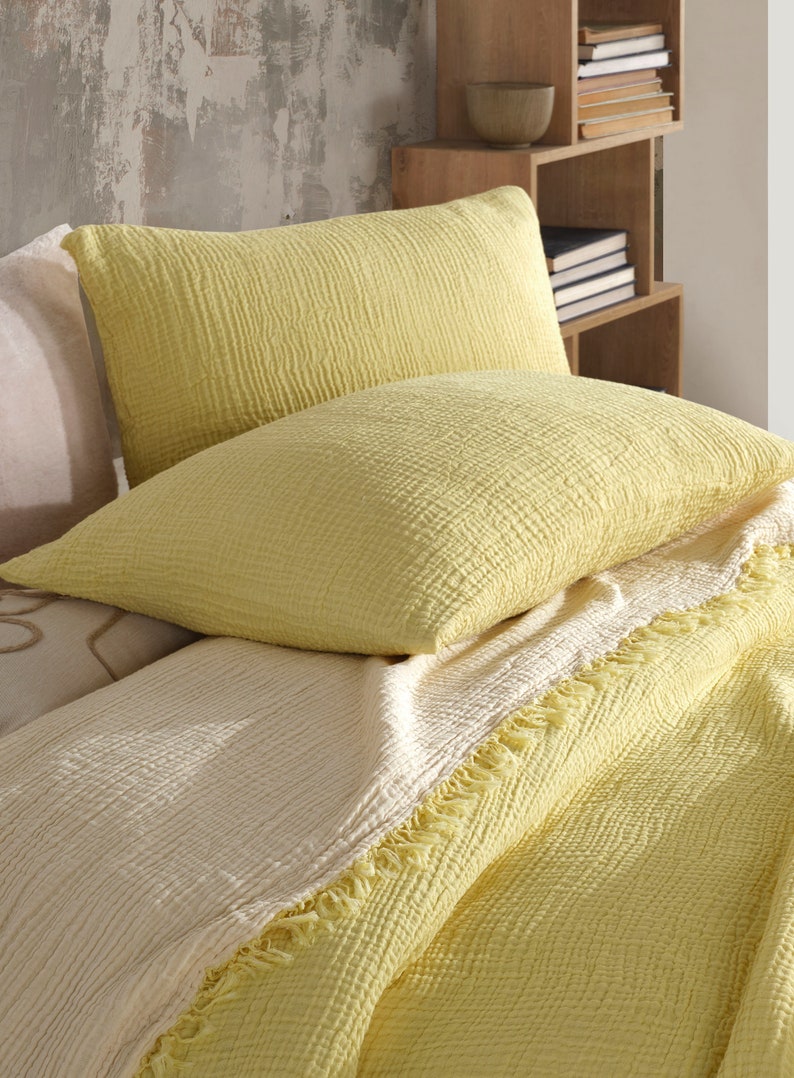 Bio-Musselin, 4-lagiger Musselin-Kissenbezug, individueller Musselin-Kissenbezug, Musselin-Kissenbezug, Standart, King Size Sham, lumbale Musselin-Kissenbezug Buttercream Yellow