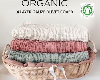 Organic Muslin Duvet Cover Set, Customized 4 Layer Gauze Set, Gauze Duvet Cover, Toddler, Adult Oversize Duvet Cover, Available With Zipper