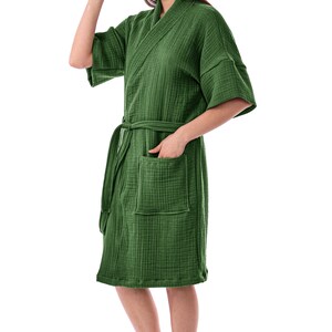 Organic Pure Cotton 4 Layer Gauze Kimono Robe, Muslin Bathrobe, Short & Long Sleeve Kimono, Soft Summer Bathrobe, Adult Kimono Robe image 2