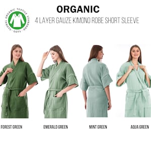 Organic Pure Cotton 4 Layer Gauze Kimono Robe, Muslin Bathrobe, Short & Long Sleeve Kimono, Soft Summer Bathrobe, Adult Kimono Robe image 6