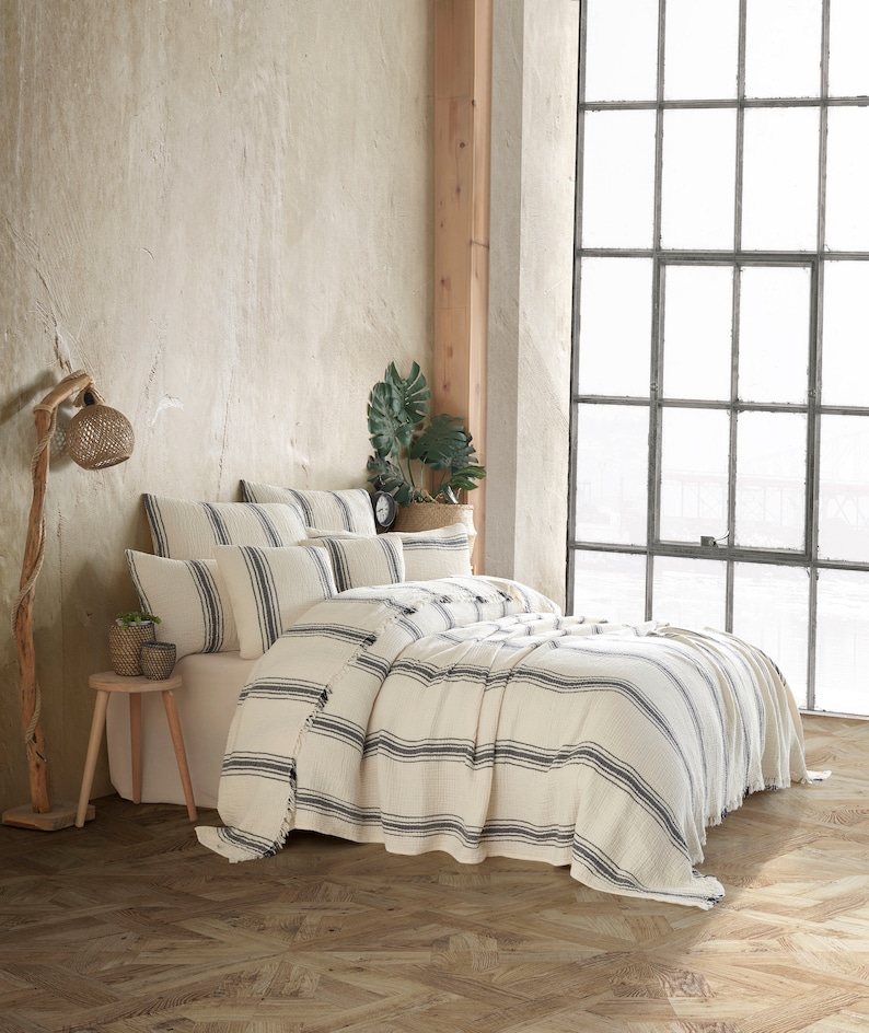 Boho King Size Cotton Gauze Throw Blanket Dual Color Soft Etsy