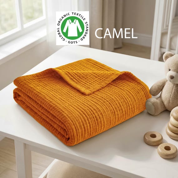 Organic Cotton Gauze Blanket: 4-Layer Muslin Throws, Twin , Queen, King and Custom Personalizable Custom Sizes.