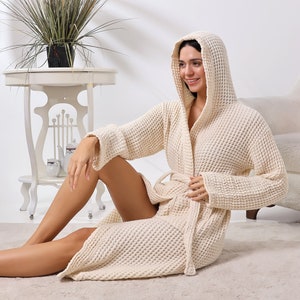 Organic Cotton Unisex Waffle Robe, Pure Cotton Women Bathrobe, Waffle Robe Bridesmaid, %100 Cotton Turkish Handmade Robe