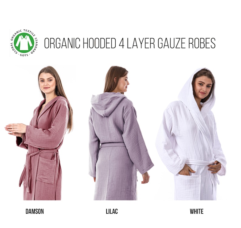 Unisex Organic 4 Layer Gauze Robe, Muslin Bathrobe, Cozy Dressing Gown, Soft and Chic Sauna Robe, Single Color Muslin Robe, Gift for Woman White