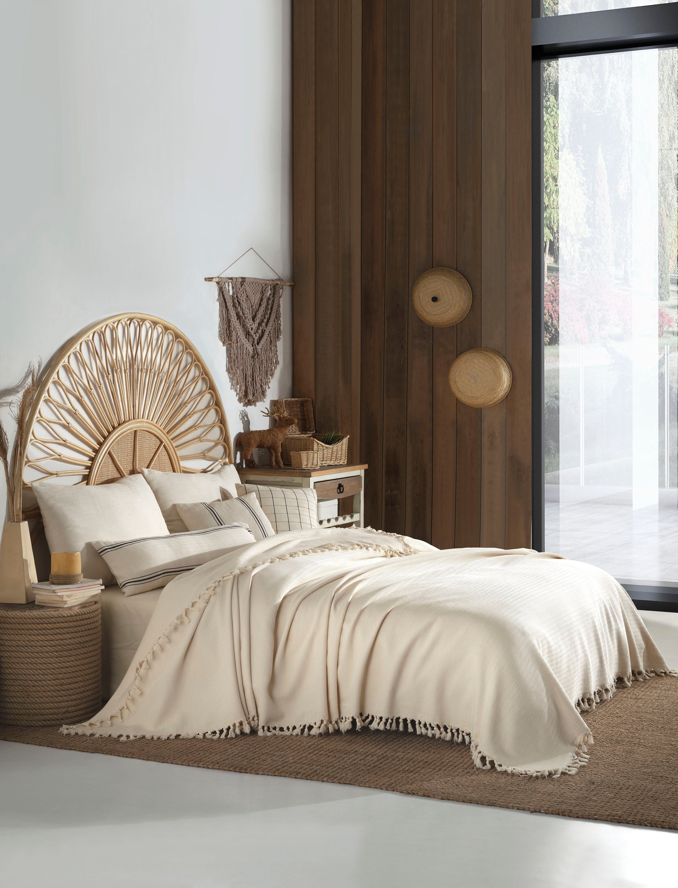 Copriletto In Cotone 100% 180x240 Cm - Motivo Spina Di Pesce Con Frange | Coperta Estiva E Invernale - Foto 10