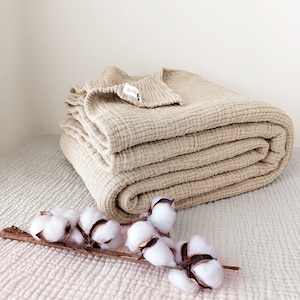 Mink Color Pure Cotton 4 Layer Gauze Summer Throw, California King, Queen, Twin, Toddler,Gauze Blanket, Adult Oversized Cotton Throw