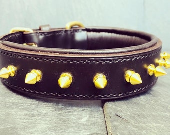 Handmade Leather Spiked Dog Collar: Padded Comfort, Solid Brass
