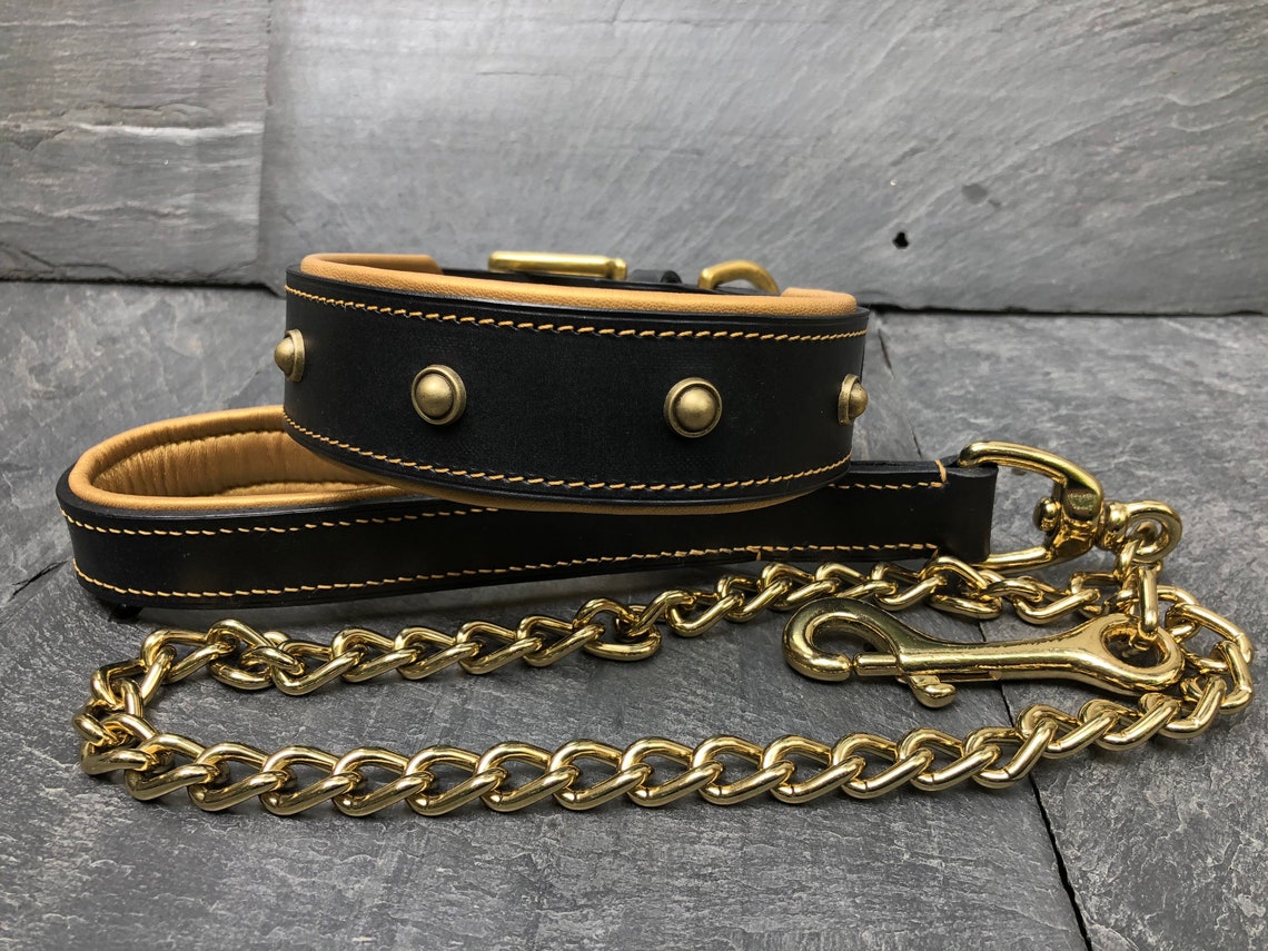 Buy Handmade Gold Chunky Leather Dog Collar Fully Lined & Padded With