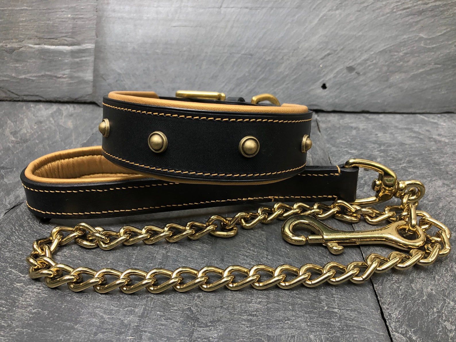 Buy Handmade Gold Chunky Leather Dog Collar Fully Lined & Padded With