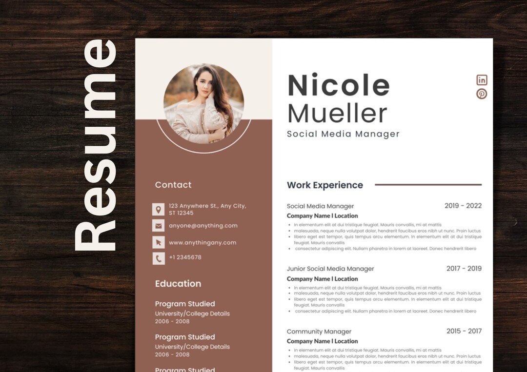 Canva Resume Cover Letter Template With Photo, Editable CV Template, 1 ...