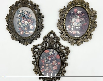 3 Vintage Oval Metal Frames Made in Italy Floral Flowers Italian CET-224