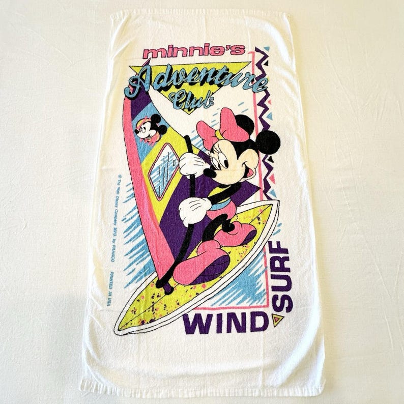 Vintage Disney Minnie Mouse Beach Towel Minnie's Adventure Club Surf Franco READ image 1