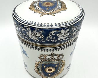 Vintage Armorial Tea Caddy Canister Hong Kong Chinoiserie Tobacco Jar Porcelain