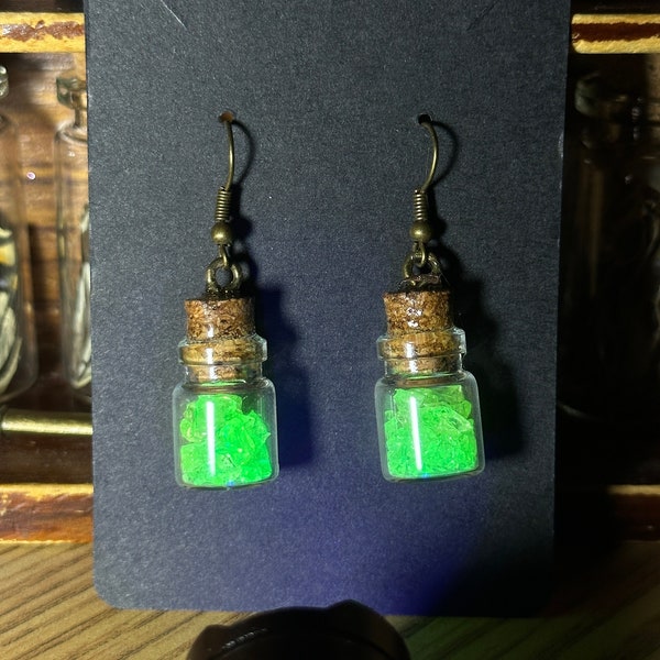 Uranium glass Whimsigoth Drop Earrings - Witchy Jewelry - Gothic Accessories