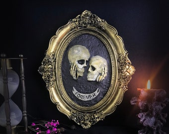 Dark Gothic Eternal Love Wall Décor - Halloween Altar décor wall hanging  - Skulls in a frame decoration