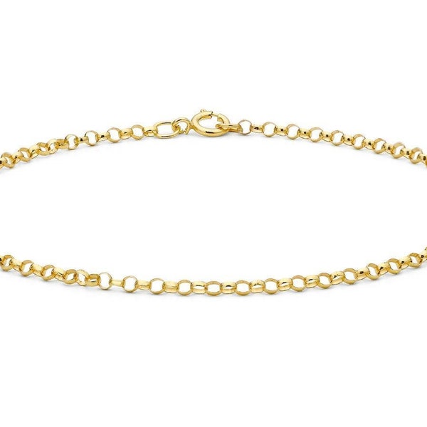 Solid 9ct Yellow Gold Lightweight Belcher/Rolo Chain Bracelet 18cm/7"