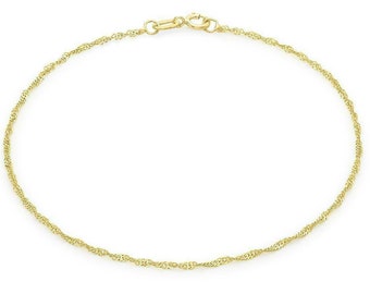 9ct Yellow Gold 16 Twist Curb Chain Bracelet 23cm/9" Thin Womens Anklet