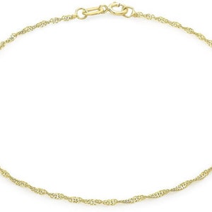 9ct Yellow Gold 16 Twist Curb Chain Bracelet 23cm/9" Thin Womens Anklet