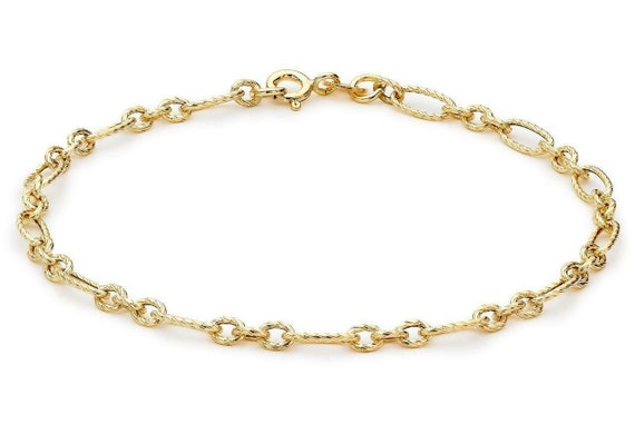 9ct Yellow Gold Figaro Rope T.Bar Bracelet | eBay