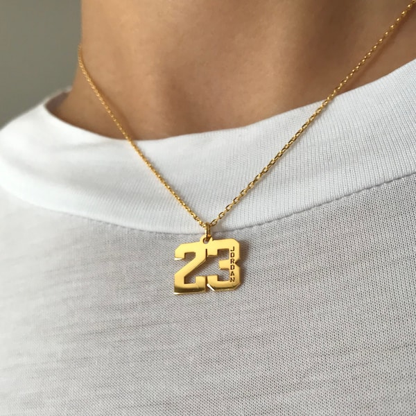 Necklace For Boys Sports Fan, Baseball Pendant, Initial Necklace, Personalized Number Necklace, Silver Number Necklace, Gold Numbers, Dainty
