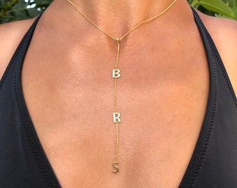 Vertical Name Necklace Vertical Initial Necklace Custom Vertical Spaced Letter Necklace Personalized Gift Valentines Day Gift For Women