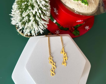 Vertical Necklace Gold Plated, Gold Angel Number Necklace, Silver Lucky Number Necklace, Christmas 111 222 333 555 666 777 888 999