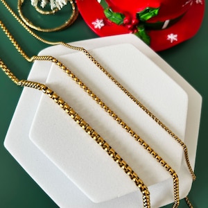 14K Gold Box Chain Gold Plated, Steel Chain Necklace, Masculine Box Chain, Waterproof Necklace, Man Necklace, Gift For Him, Necklace Chain