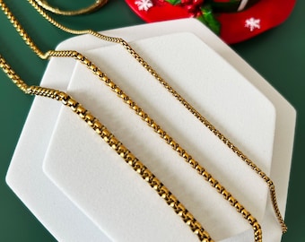 14K Gold Box Chain Gold Plated, Steel Chain Necklace, Masculine Box Chain, Waterproof Necklace, Man Necklace, Gift For Him, Necklace Chain
