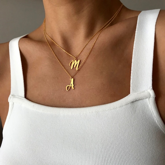14K Yellow Gold Initial Charm Personalized Necklace - AH Jewelry Design