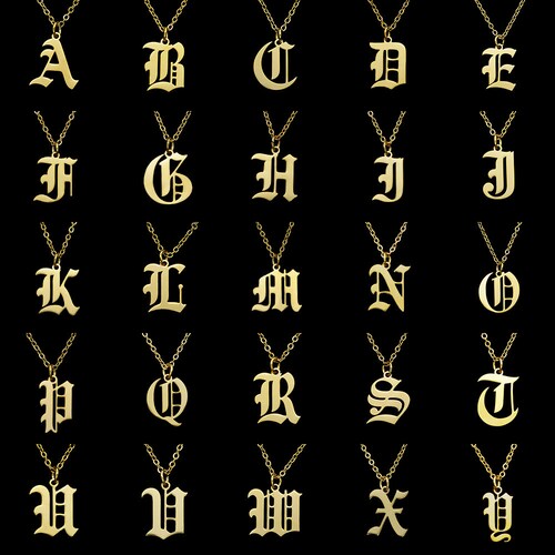 Personalized Old English Initial Necklace, Gothic Letter Necklace, Initial Letter Custom Bold Initial Necklace, Valentines Gift For Her