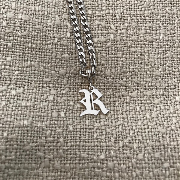 Personalized Old English Initial Necklace, Personalized Letter Necklace, Initial Necklace, Customized Gothic Initial Letter Necklace Gift