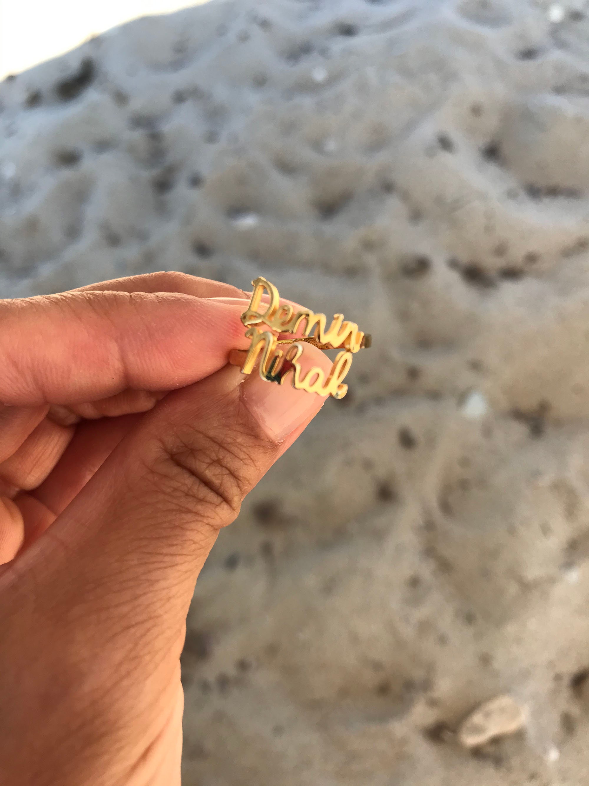 14K Gold Plated Two Name Ring Double 