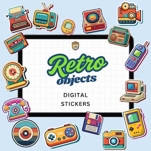 Adesivos digitais Retro Objects | Adesivos Goodnotes Retro Objects | Adesivos para iPad | PNG