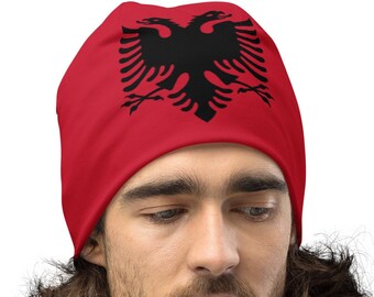 All-Over Print Original Albanian flag Beanie | Kapuc me flamurin shqiptar origjinal