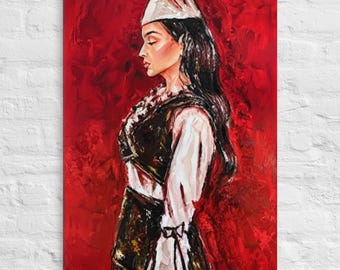 Albanian Traditional Costume Art Print, Shqiptare Culture Wall Decor Canva
