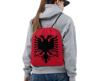 Albanian Flag Drawstring Bag