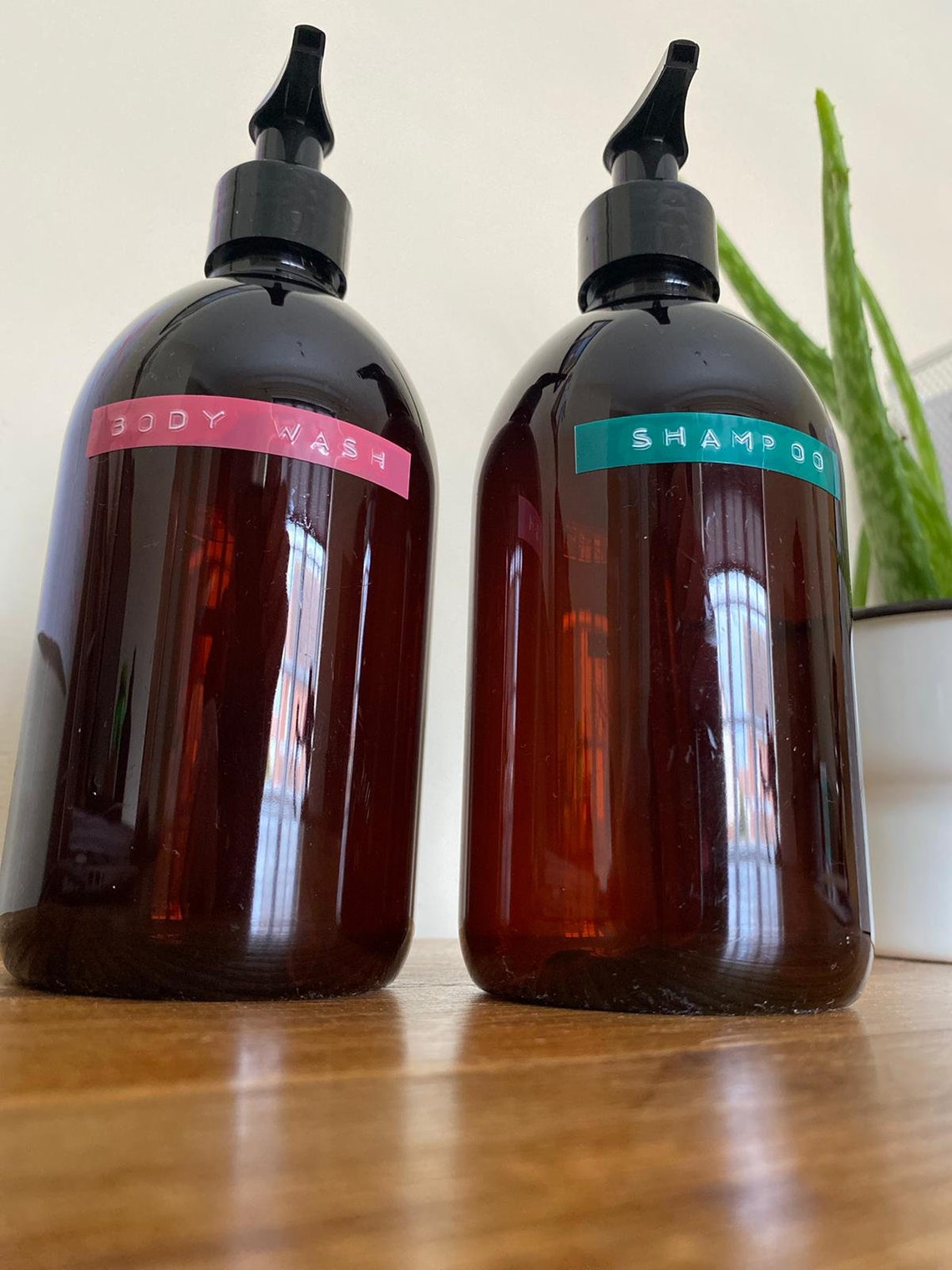 Amber Plastic Refillable Pump Bottles with Personalised Label Etsy