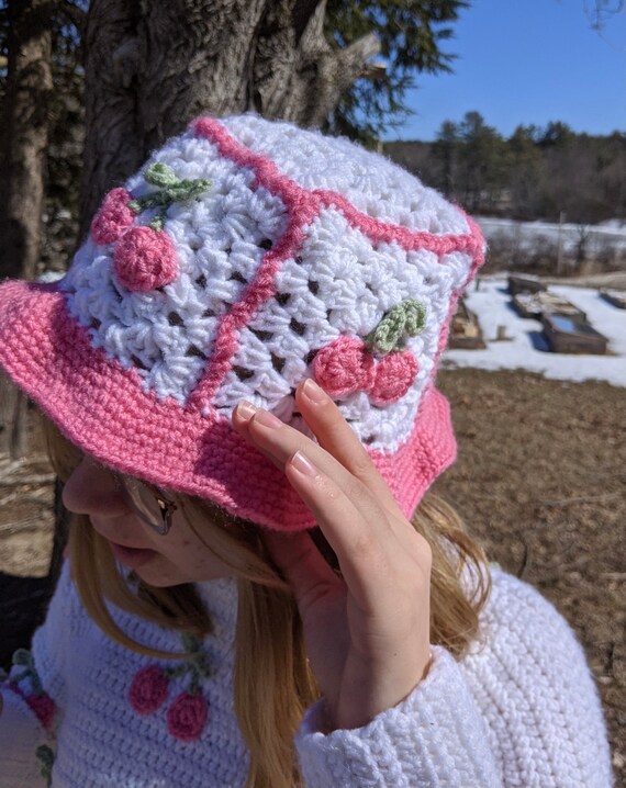 Crochet Bucket Hat Cherry Bucket Hat 