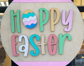 Hoppy Easter Round Cut File, Laser Cut Easter Decor, Happy Easter Door Decoration, Cute Easter Decoration, Spring Cut File, Happy Spring