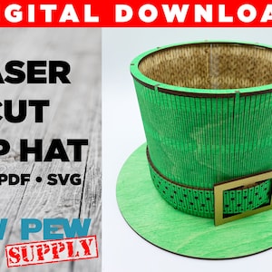 Top Hat Laser Cut File, Lepruchan Hat, Uncle Sam Hat, St Patrick&#39;s Day, Independence Day Centerpiece, Laser Cut Hat, Cut File Top Hat