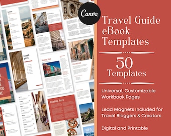 50 Travel Guide eBook Templates for Canva / Travel eBook / eBook Template Canva / Travel Guide Lead Magnet / Workbook Canva Template
