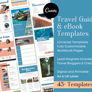 Travel Guide eBook Templates for Canva Travel eBook Template Canva Travel Guide Lead Magnet Workbook Canva Travel Journal Template