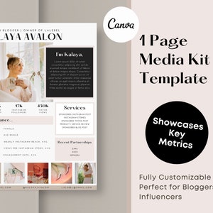 Media Kit for Influencers Media Kit Template for Bloggers Media Kit Template Canva Media Press Kit Blogger Templates for Content Creators