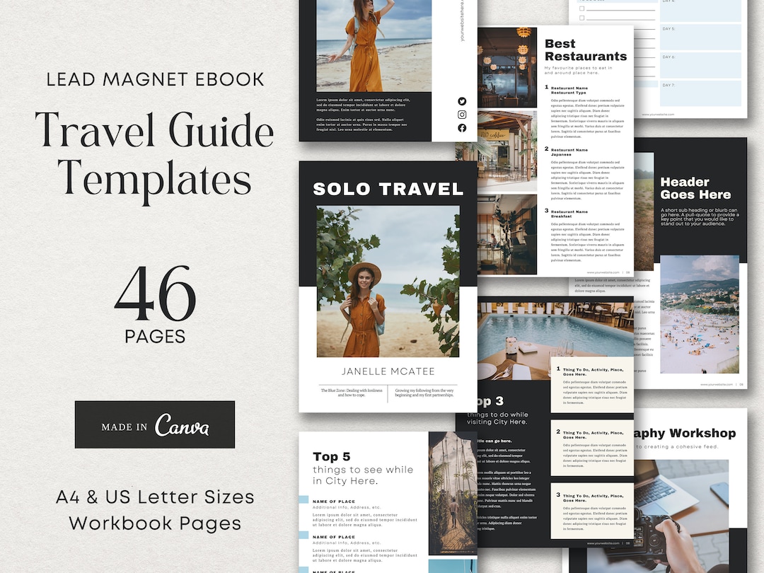 Travel Guide Ebook Template for Canva, Editable Workbook, Travel ...