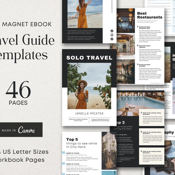 Modelli per guide di viaggio eBook di viaggio Modello di eBook per guide di viaggio Canva Travel Lead Magnet Canva Workbook Template Guida per pianificatore di viaggio