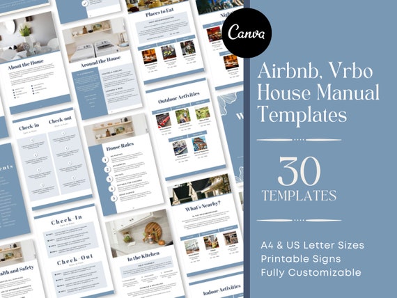 Airbnb Welcome Book Template 30 House Manual Canva Pages VRBO Template