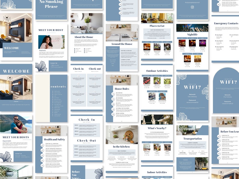 May include: A guidebook for guests staying at a vacation rental. The guidebook includes information about the house, check-in and check-out procedures, house rules, health and safety, transportation, nearby attractions, and more.